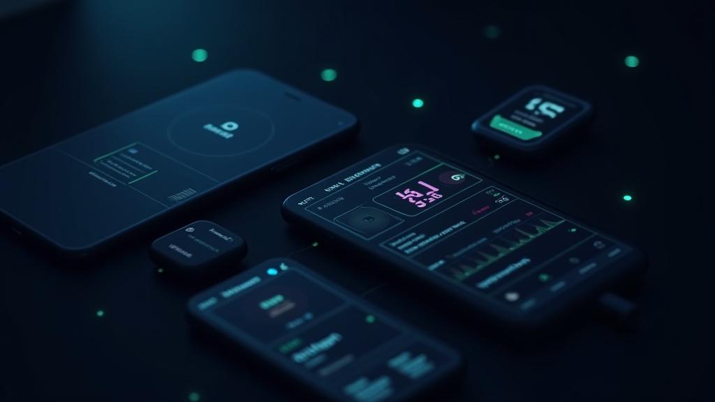 APIとSDKがフィットネスアプリやデバイスに統合される様子を示すデジタルモックアップ